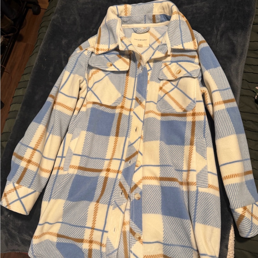 Blue and White Flannel Jacket.
